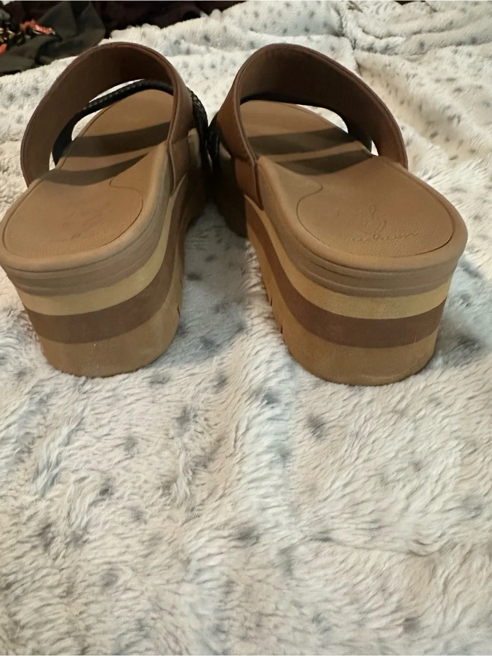 Reef Cushion Brown Slide platform Sandals with Black Braided Strap